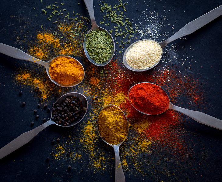 Various Types of Spices on Spoons